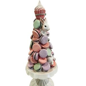 Cupcakes and Cashmere Macaroon Hiding Bunny Topiary Tree Cake Pedestal 19" New